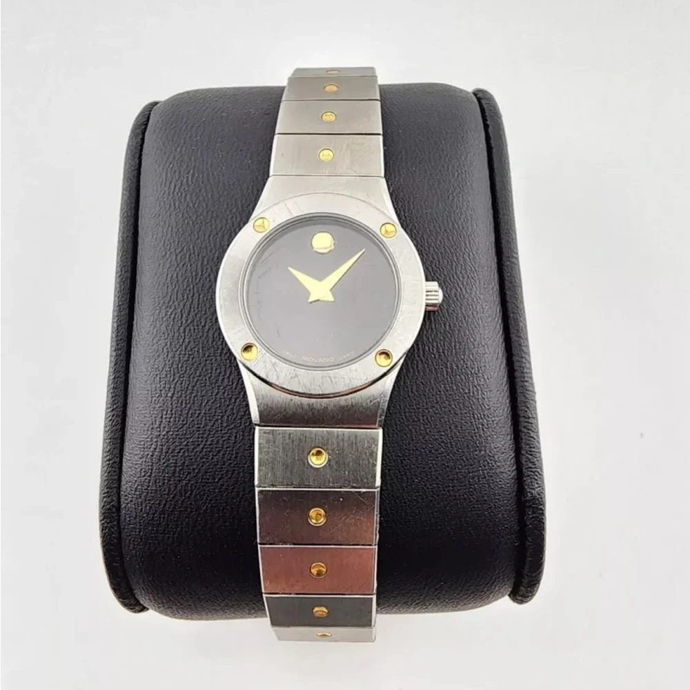 WOMEN'S VINTAGE MOVADO MUSEUM TWO TONED STAINLESS STEEL WATCH new battery